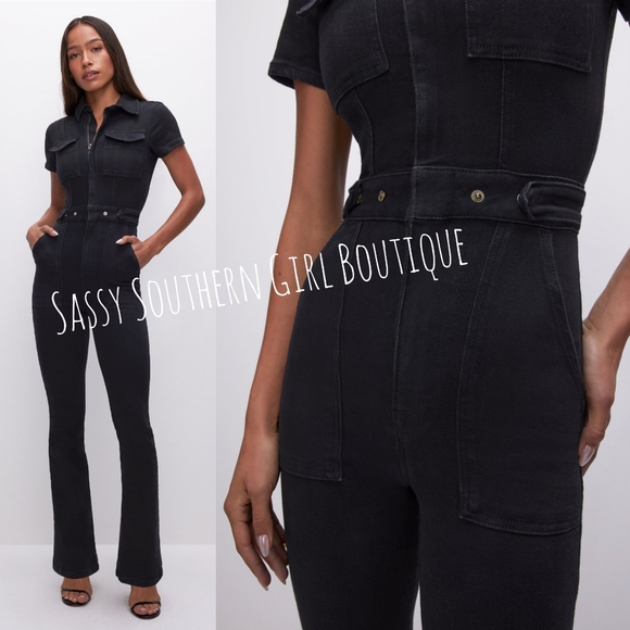 🆕⭐ GOOD AMERICAN black denim jumpsuit - Picture 5 of 12